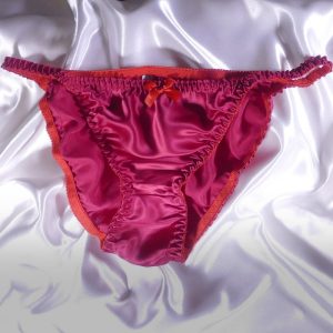 Panties, Red, solid, mulberry silk, string bikini, sexy, for women, cross-dressers, or transgender