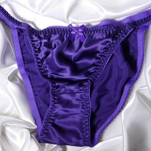 Silk Panties, String Bikini Style, Solid Color - Purple, XL