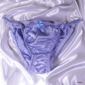 Light blue vintage style shiny silk bikini panties with bow